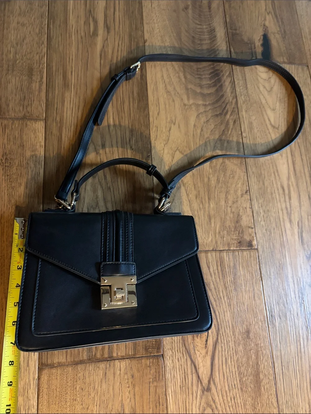 Classic Black Top-Handle Crossbody Bag with Gold Hardware NEW